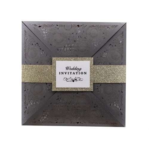 Square Invitation Card Silver Gray Laser Invitation Card